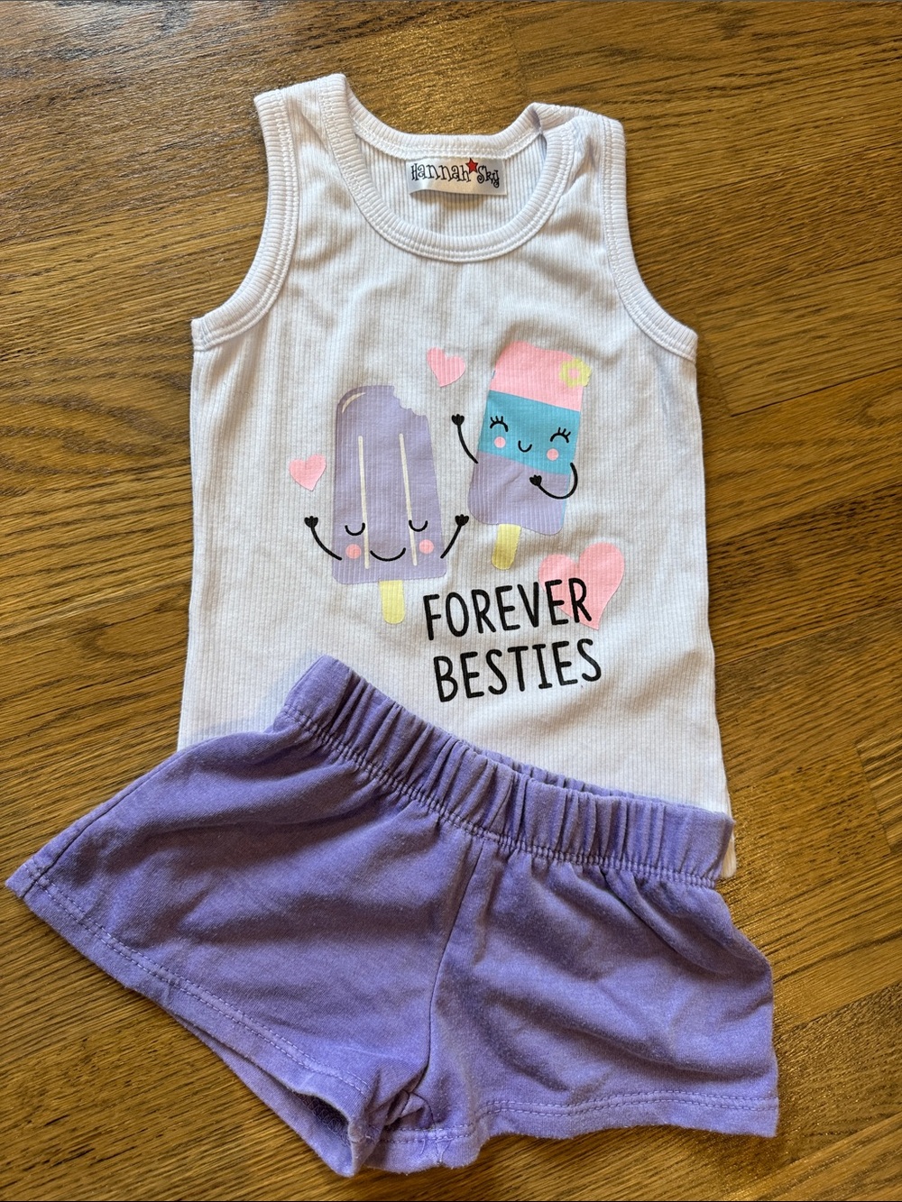 Hannah Sky Girls 3T Tank & Firehouse Short Set White & Lavender LIKE NEW
